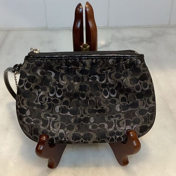 Coach Pleated Signature Lurex Logo Wristlet - Picture 2 of 15